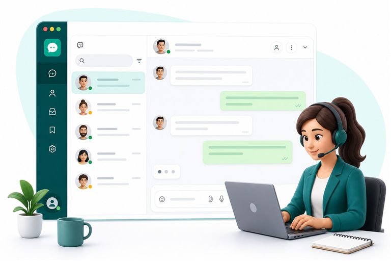 Painel de atendimento com histórico de conversas