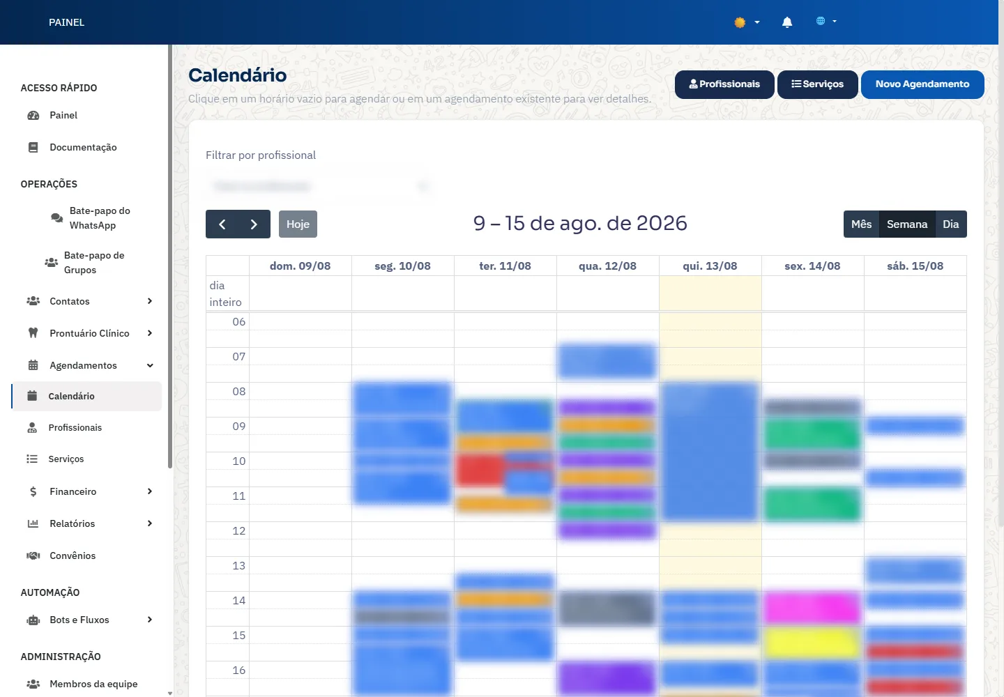 Tela do NextBot: Agenda da clínica
